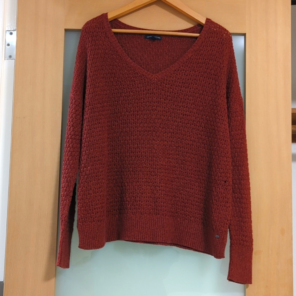 V-neck Drop Sleeve Burnt Orange Long Sleeve Sweater